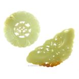 A Chinese carved jade butterfly and a jade flowerhead