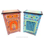 A near pair of hand painted Moroccan bedside cabinets