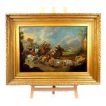 A LARGE 17TH/18TH CENTURY OIL ON CANVAS LAID TO BOARD, Ottoman Cavalry battle scene in a