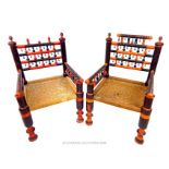 A pair of Indian painted low open armchairs