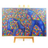 Mohamed Kabboua (Moroccan), brightly coloured painting on canvas
