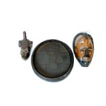 Two African Masks and Wooden Dish