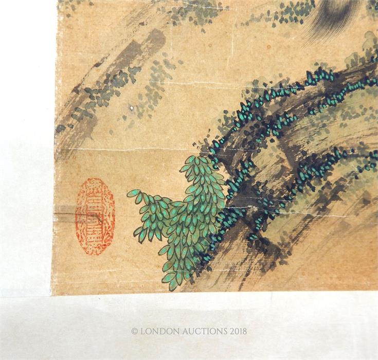 A Chinese hand painted scroll depicting a Luohan Monk - Image 3 of 5
