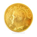 Persian five V Pahlavi gold plated coin of Shah of Iran