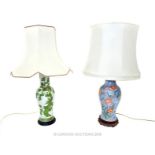 Two, large, hand-painted, oriental lamps (with shades)