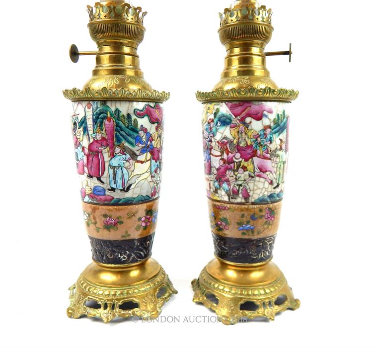 A pair of Famille Rose Victorian Oil Lamps - Image 2 of 2