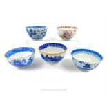 A collection of five, antique, Chinese and English porcelain tea bowls
