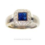An 18 ct white gold, sapphire and diamond, square-shaped, cluster ring