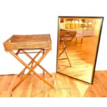 Mirror with weaved butlers tray and stand