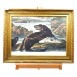 After Sir Edwin Landseer, RA, a Victorian hand tinted engraving 'Salmon and Otter'