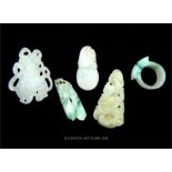 A collection of five Chinese carved jadeite pieces