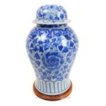 A large, Chinese, hand-painted, lidded jar and cover