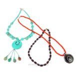 Coral & turquoise & amber necklace