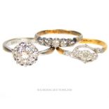 Three gold and diamond rings