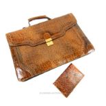 A vintage, leather and crocodile skin satchel with snake-skin wallet
