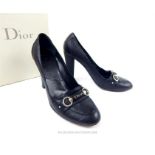 A boxed, pair of Dior, black leather heels (Size 39)