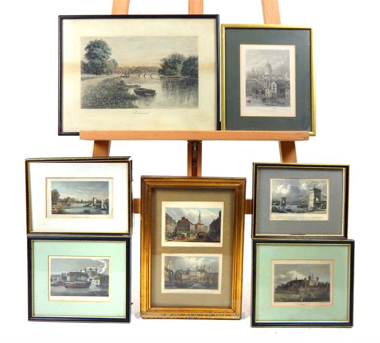 A collection of 19th C, coloured engravings of views of Richmond and Hammersmith