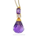 An impressive 18ct Y/G amethyst & aquamarine large pendant necklace