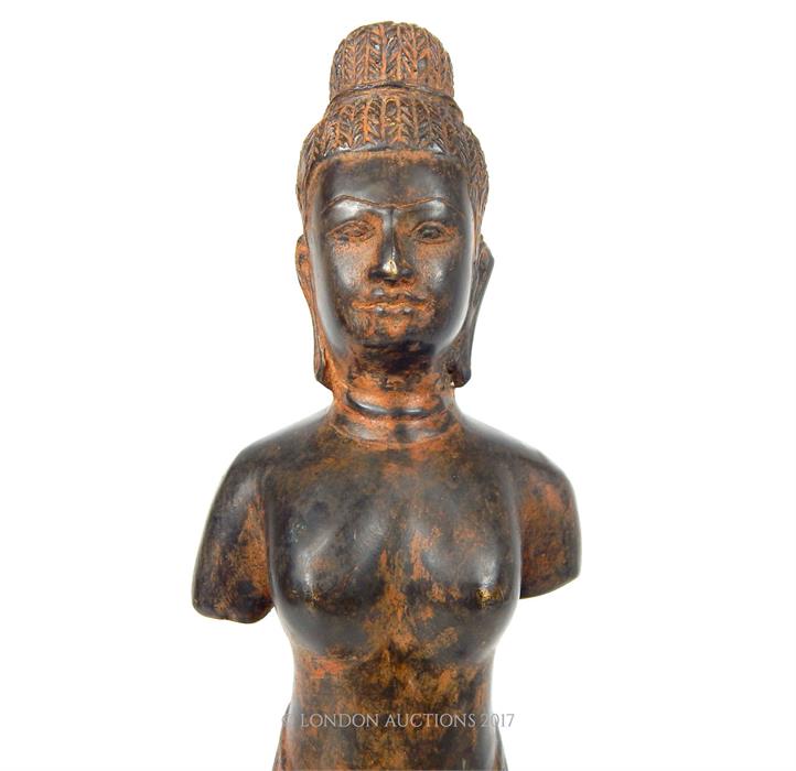A Balinese cast bronze female figure, raised on a black presentation stand - Image 2 of 4