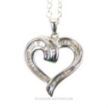 An 14 ct white gold, diamond-set heart pendant on chain