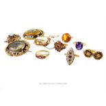 A collection of 19th century, 9ct yellow gold jewellery items