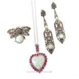 A collection of silver and opalite jewellery pieces