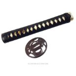 Japanese Edo period tsuba & a modern Samurai sword tsuka