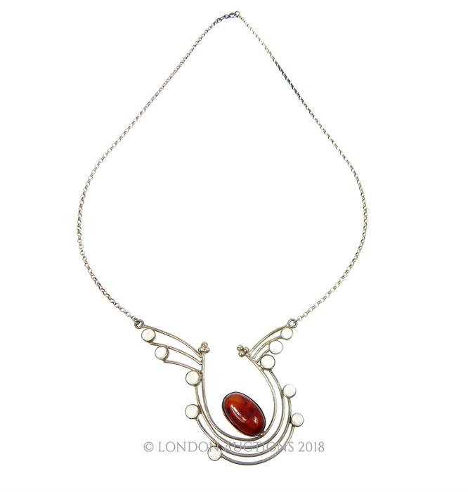 A sterling silver, amber and moonstone necklace - Image 2 of 2