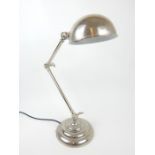An Art Deco style chromed adjustable student's desk lamp