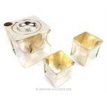 'The Cube', three piece silver plated tea set