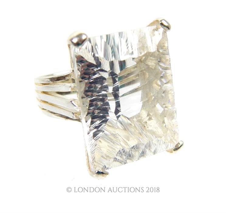 A substantial, sterling silver and faceted rock crystal ring - Image 3 of 4