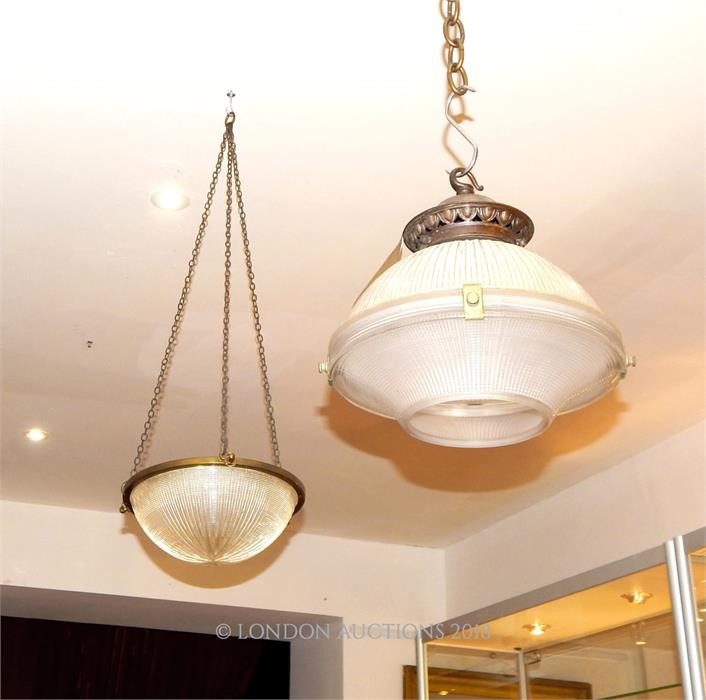 Two 1940's glass and gilt metal ceiling lights