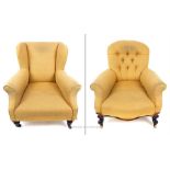 Two Victorian armchairs in matching upholstery