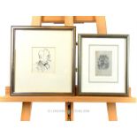 Two framed pencil sketches