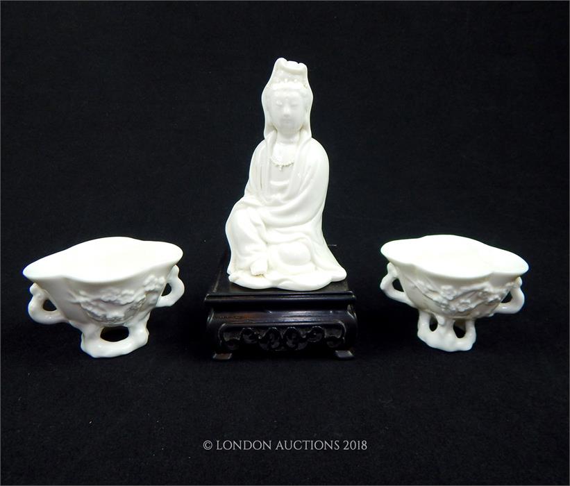 Blanc de Chine Guan Yin figure & two cups