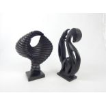 Two Modernist abstract bassalt carvings