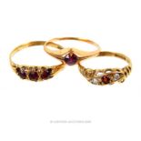 Three, antique, 9 ct yellow gold rings