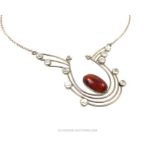 A sterling silver, amber and moonstone necklace