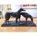 An Art Deco, large, bronze group of two greyhounds