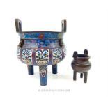 A large, late 19th century, cloisonne incense burner with other