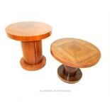 A graduated pair of Art Deco walnut occasional tables