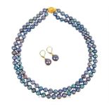 AAA+ 18 inch two row barlogue roacock natural south sea pearl necklace with 14 ct gold clasp (H: