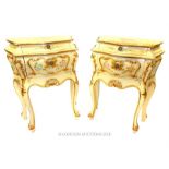 A pair of matching French painted and parcel gilt bedside chests