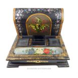 Victorian, lacquered writing desk set with mother of pearl decoration