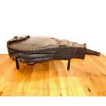 An industrial sized French mahogany bellows converted to a coffee table