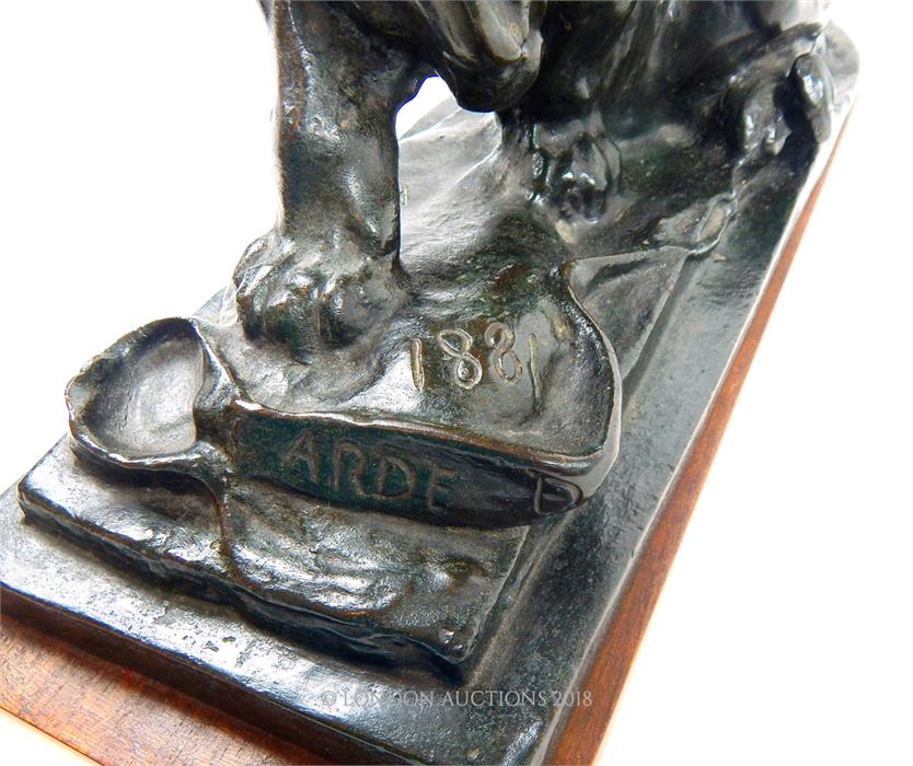 A bronze lion on wooden base, after Auguste Rodin - Image 4 of 4