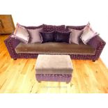 Christian Liaigre purple velvet spotted sofa with stool