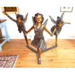 Three large dancing fairies, bronze sculpture