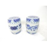 A pair of Chinese blue and white porcelain garden seats