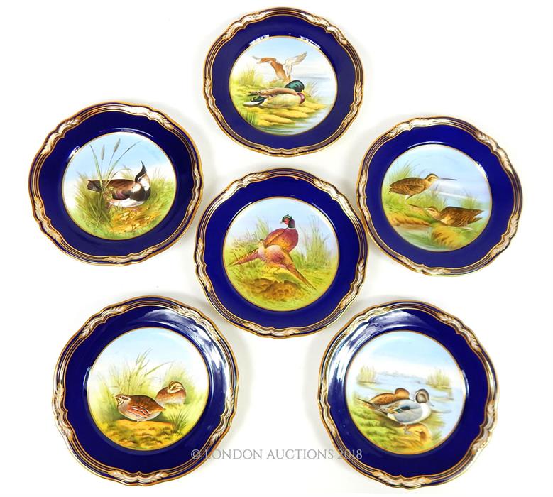 A set of six, Spode Game Bird, bone-china, hand-painted, bird plates